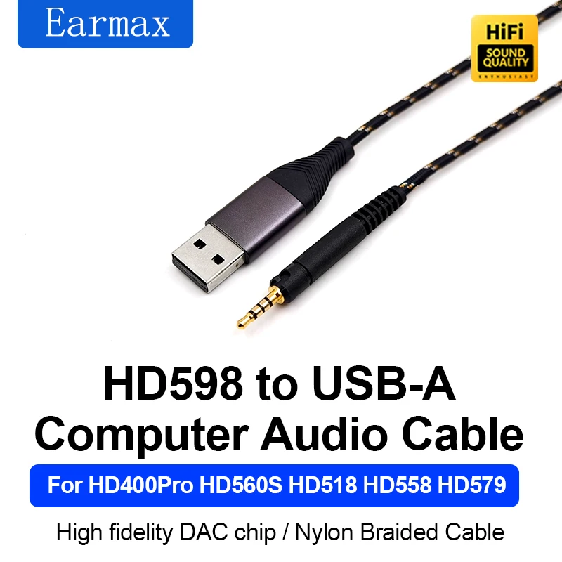 For Sennheiser HD518 HD558 HD569 HD579 HD598 HD2.30 Replaceable USB-A Lightning TYPE-C to 2.5mm Desktop Computer Headphone Cable