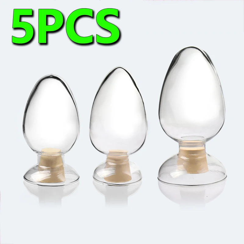 5 pieces transparent conical glass bottles, seed sample bottles with rubber stoppers, 125/250/500ML