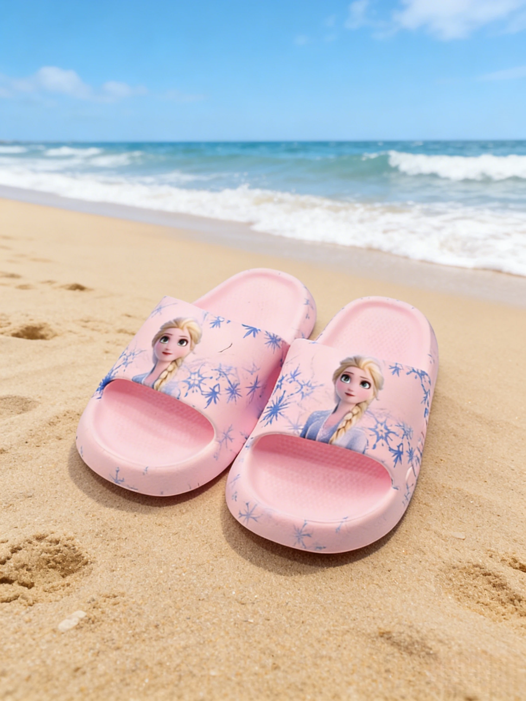 

Сандалии Disney для девочек, принцесса Эльза, Frozen, из ЭВА, летние модные домашние тапочки на плоской подошве с мягкой подошвой, розовые (обувь), размер 24-35