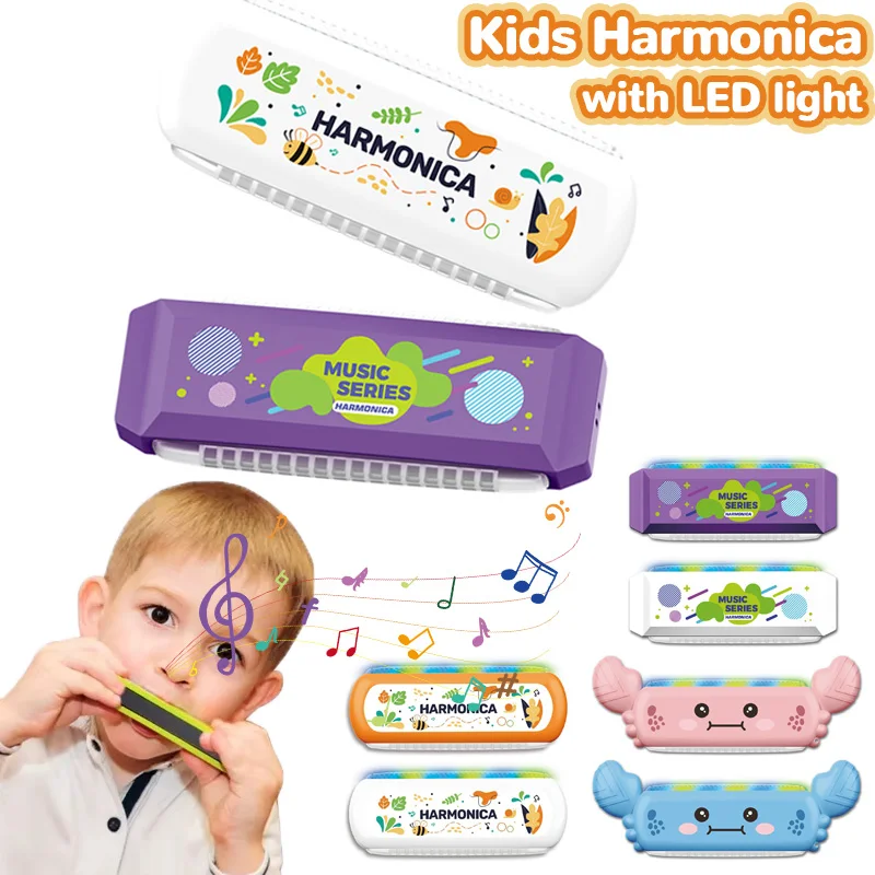 Children Harmonica with Led Orff Instrument Cartoon Pattern Beginners Musical Instruments Cartoon Early Education Toys for Kids