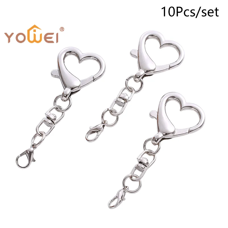 Latest 10Pcs Unique Alloy Heart Keyring Pendant Heart Shaped Clasp For DIY Projects