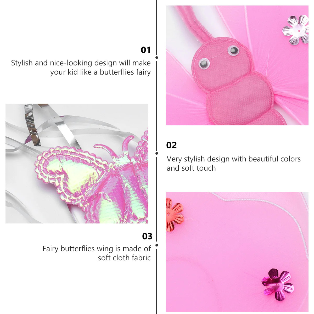 Ensemble d'ailes de papillon Double couche, 3 pièces, bandeau baguette, ailes de fée pour enfants, déguisement de fête d'anniversaire, ensemble d'ailes de papillons Cosplay