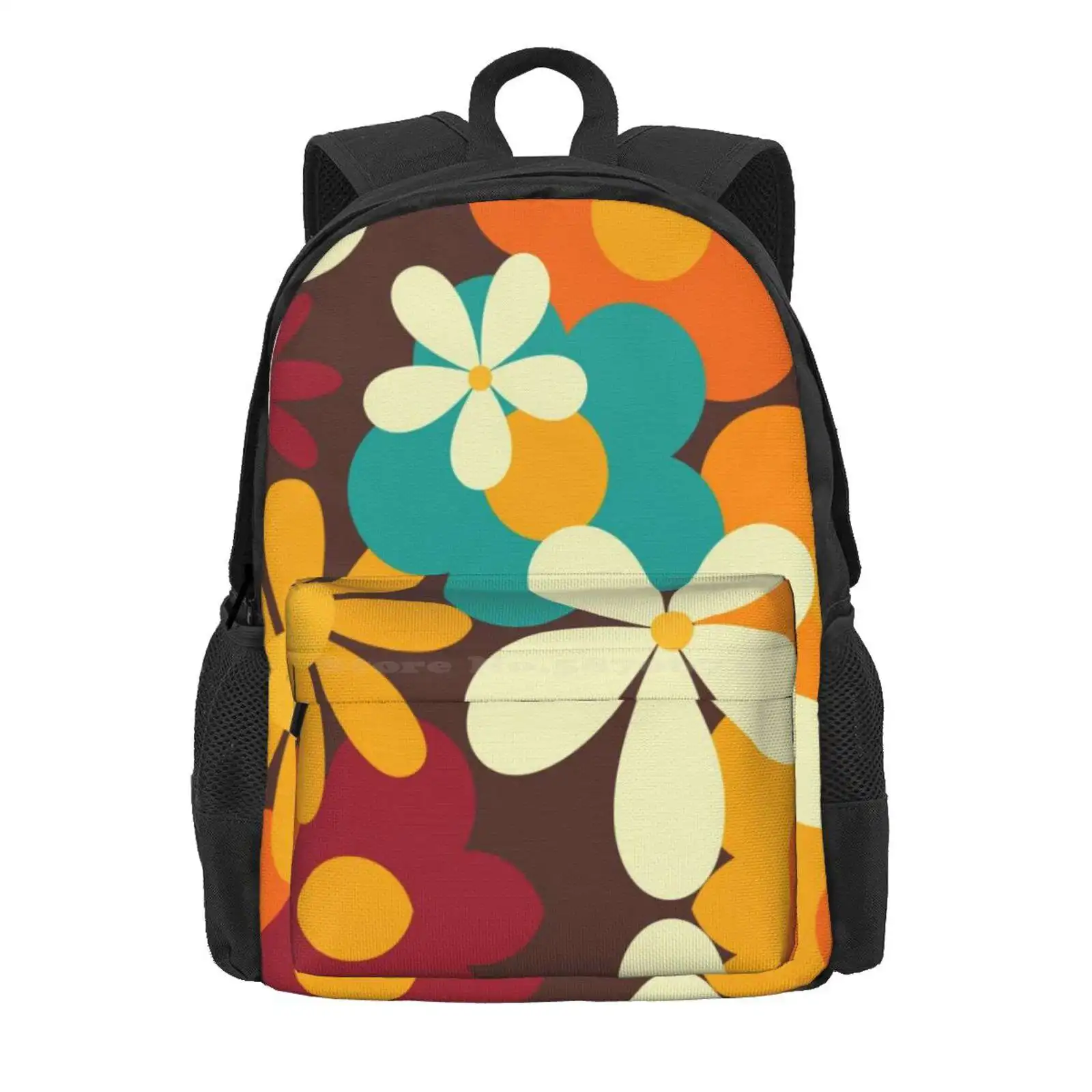 Retro 70S Classic Colors Flower Power Seamless Repeat Pattern Print Hot Sale Schoolbag Backpack Fashion Bags Patterns