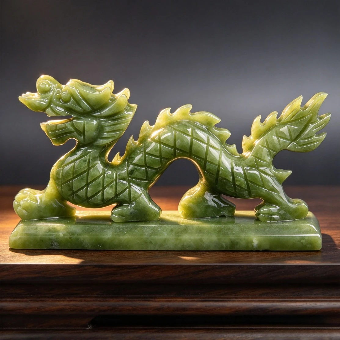 Real Natural Nan Jade Dragon Sculptures Ornament Feng Shui Crafts Luxury Vintage Carved Jewelry Gifts Home Office Decoration