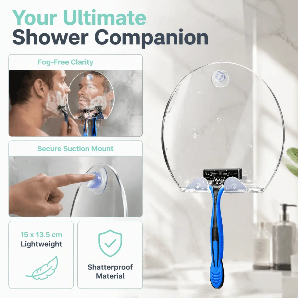 Powerful Acrylic Shower Mirror Shatterproof Clear Shaving Mirror Razor Holder Wall Hanging Bathroom Mirror Shower Use