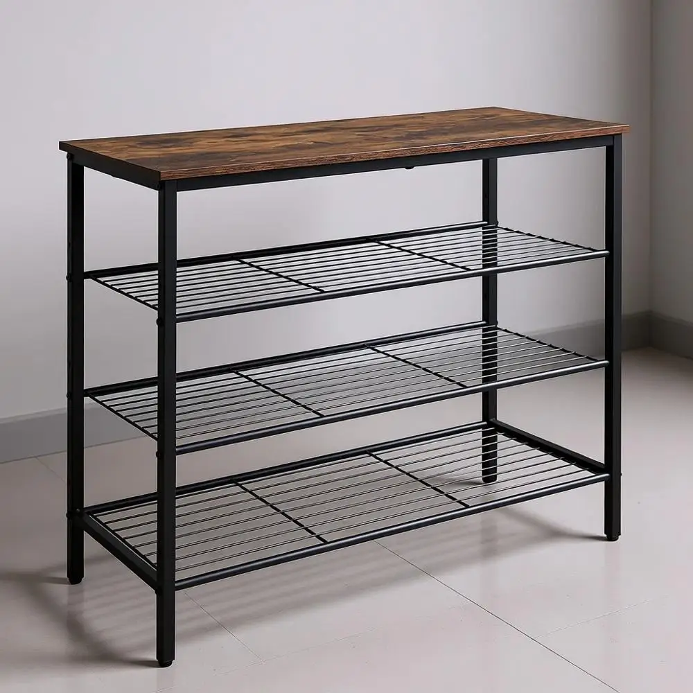 

4-ярусная металлическая сетчатая полка для обуви для прихожей, коридора, гардеробной, общежития - коричневый под старину
