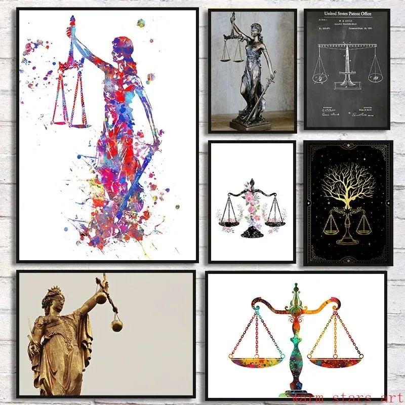 الكتابة على الجدران سيدة العدالة موازين العدالة الشمال الحديثة صور جدار الفن القاضي الوحشية آلهة ثيميس قماش اللوحة ديكور المنزل