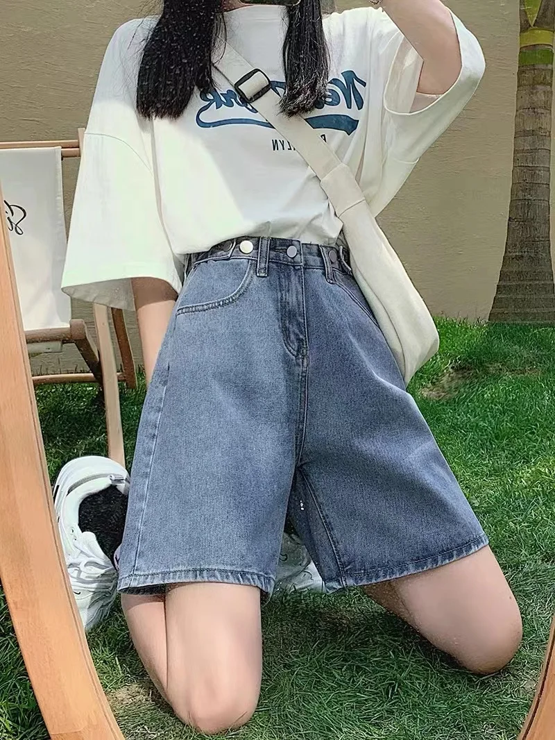 

Женские летние тонкие широкие брюки-шорты с высокой талией, повседневные, свободного кроя, джинсовые, дышащие, с охлаждающим эффектом