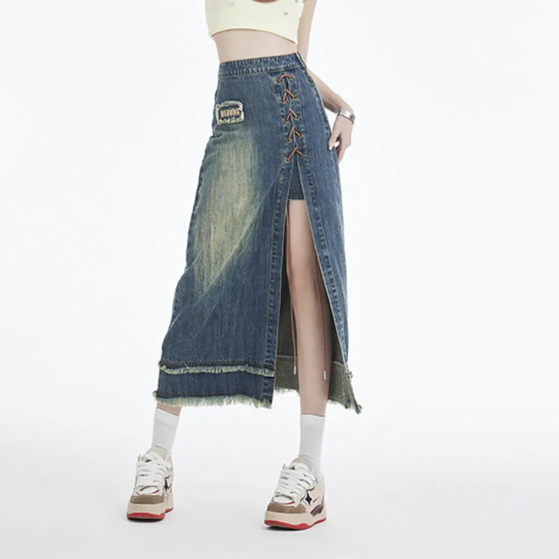 

Denim Skirts for Women Vintage Simple Fashion Casual Long Faldas Mujer Streetwear Korean Style Popular All-match Skirts