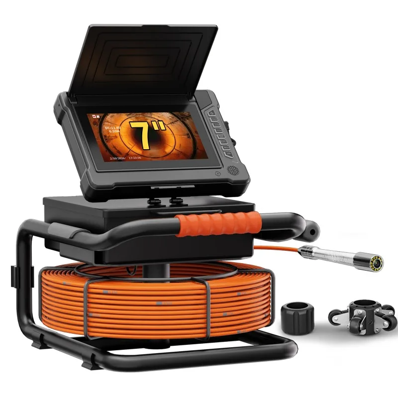7inch Sewer Pipe Inspection Camera Self-Leveling DVR Video Recording Drain Sewer Pipeline Industrial Endoscope with Meter Marker