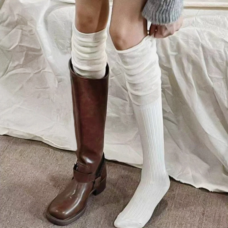 1pair Solid Color Slim Over-knee Socks Fashion Splicing Piked Stockings Korean Style Long Boots Matched Calf Socks Jk Socks