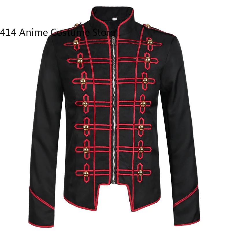 Medieval Retro Men Jacquard Jacket Tops Steampunk Hussar Marching Band Military Drummer Parade Jacket Coat Cosplay Costume