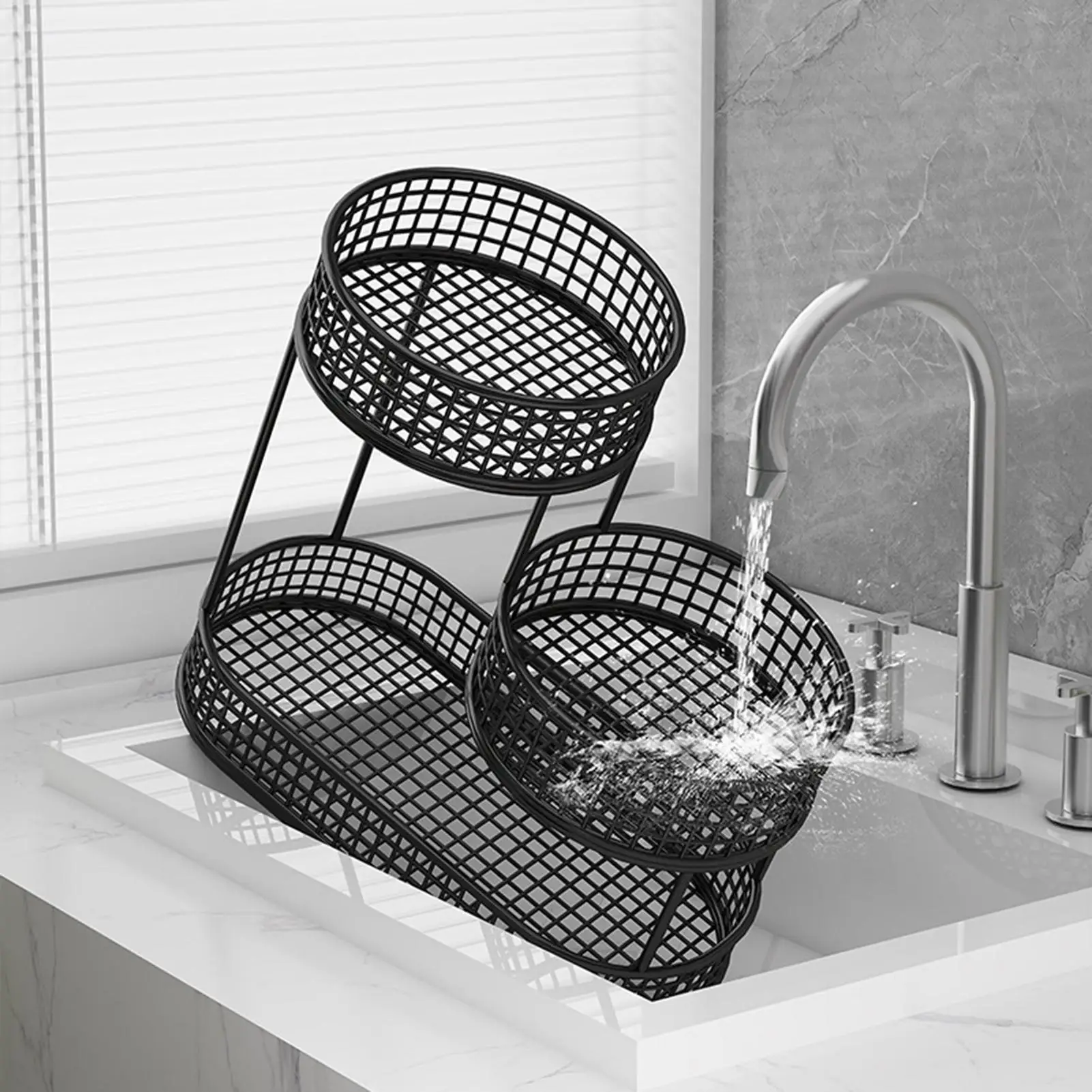 Vertical Storage Rack Kitchen Counter Stable Rustproof Heavy Duty Organizer 3 Tier Metal Fruit Basket Space Saving