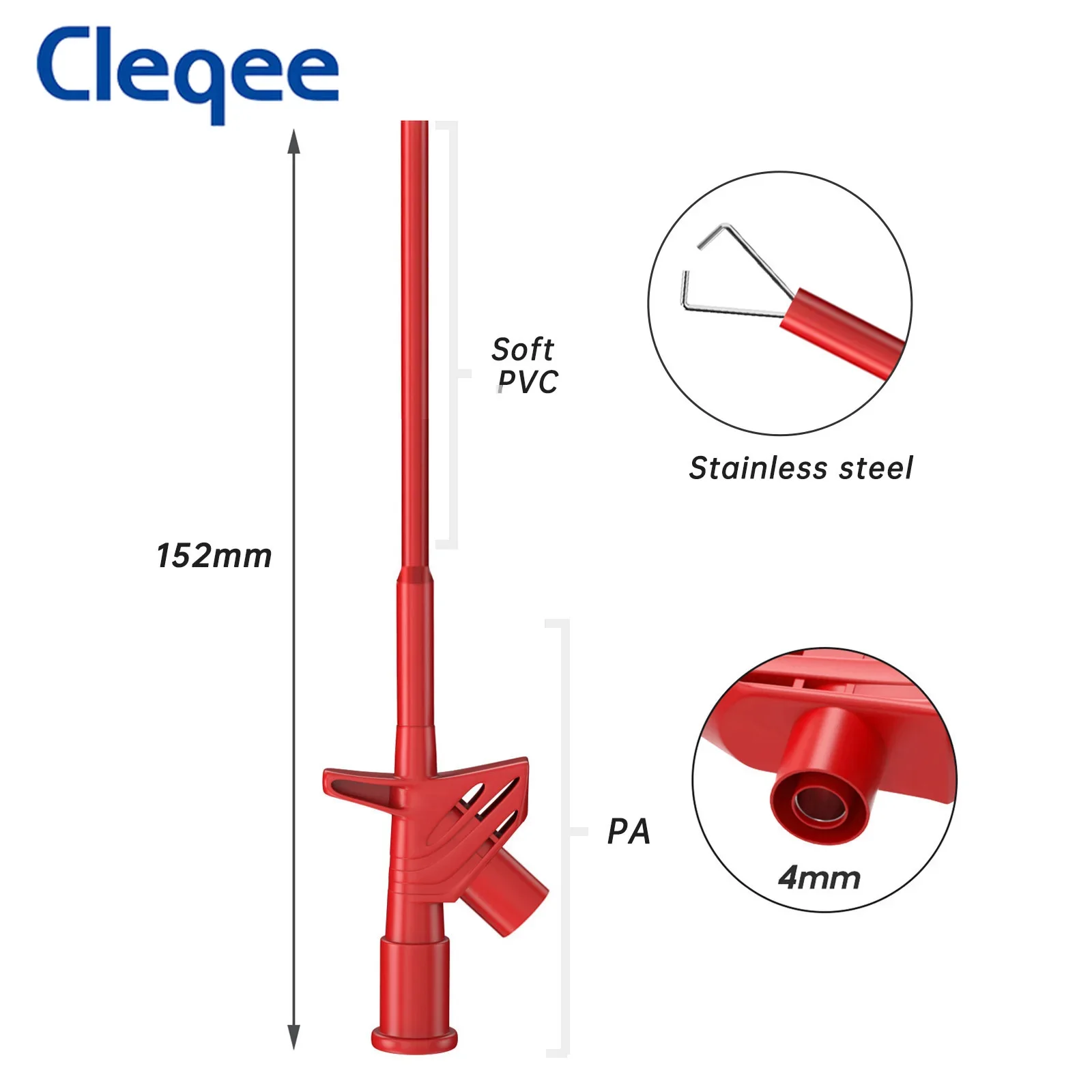 Cleqee 퀵 테스트 후크 클립 절연 테스트 프로브, 전문 고전압 전기 DIY 액세서리, 4mm 소켓, P5004 2 개