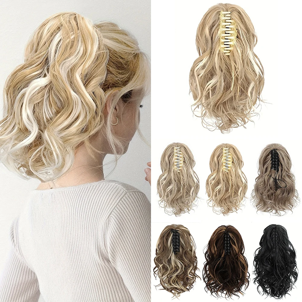 

Synthetic Claw Clip On Ponytail Extensions 12 Inch Short Natural Wavy Ponytail Hairpiece Natural Looking For Women Daily Use