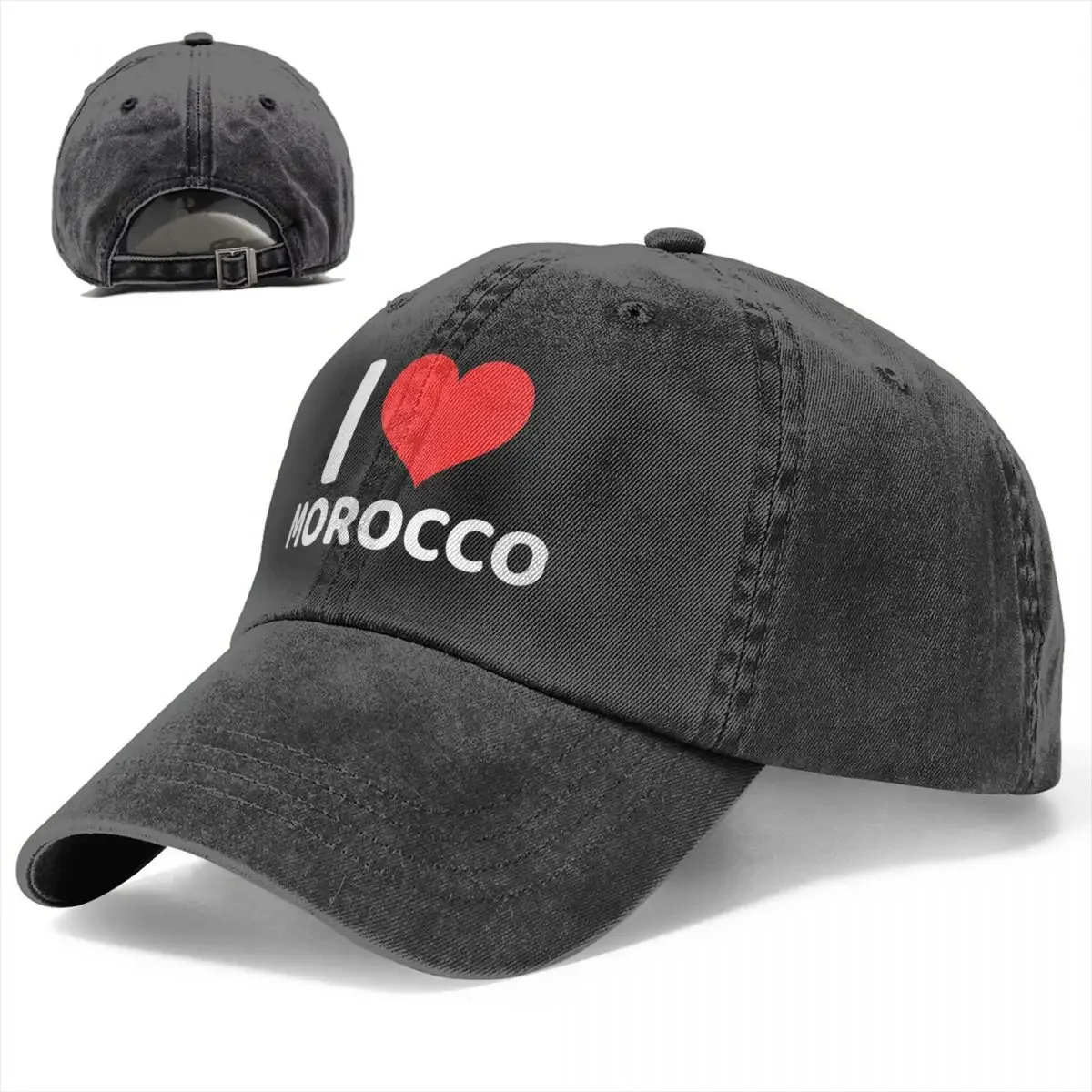 I Love Kingdom Of Morocco With A Red Heart Unisex Baseball Caps Distressed Cotton Cap Hat Outdoor Running Golf Gift Snapback Cap