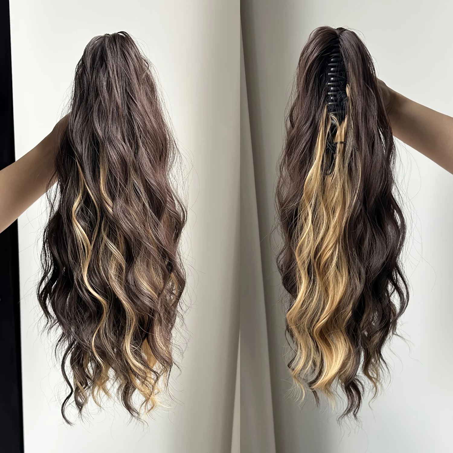 Blonde Klett-Haarspange für Pferdeschwanz, 16 Zoll, natürlicher, gewellter Pferdeschwanz, Clip-in-Haarverlängerung, dickes Pferdeschwanz-Haarteil für Frauen, für den täglichen Gebrauch