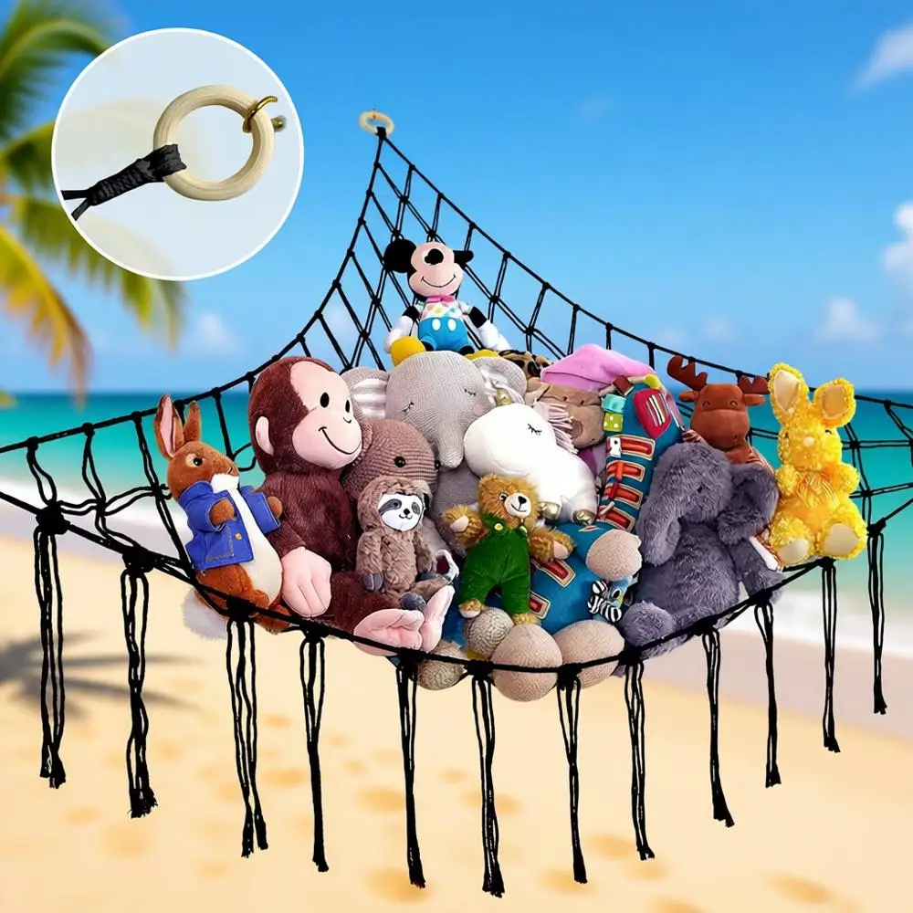 

Большой хлопковый гамак для игрушек - Хранение мягких игрушек - Натуральная хлопковая сетка - Органайзер для плюшевых игрушек - Большой черный