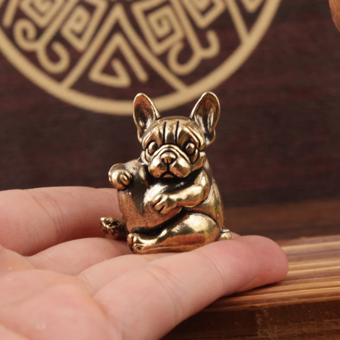Vintage Brass Dog Figurine with Heart Charming French Bulldog Statue Perfect for Desk or Home Decor Unique Gift