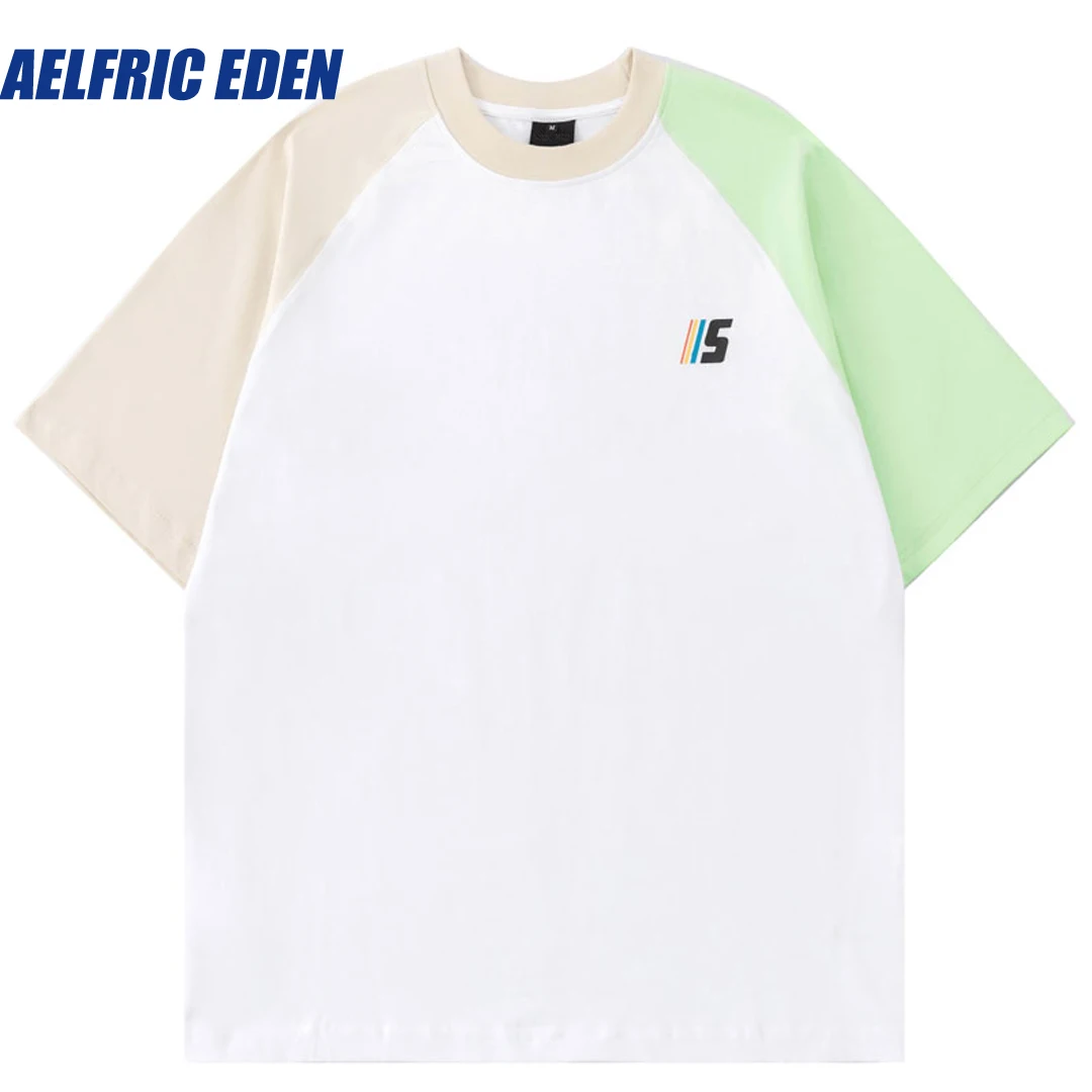 Aelfric Eden  Retro Patchwork Short Sleeve Tshirt Vintage T-Shirt Y2K Men Harajuku Streetwear Hip Hop Loose Cotton Tops Shirts