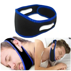 Snoring Stop Headband Anti-Snoring Belt Black Blue Chin Strap Adjustable Velcro Snoring Stop with Sleep Shut up and Breathe