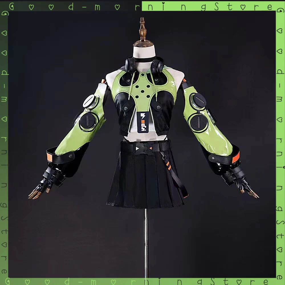 Game Zenless Zone Zero Anby Demara Cosplay Wig Costume Gentle House Fluorescent green Fighting Uniform Sexy Woman Suit Halloween