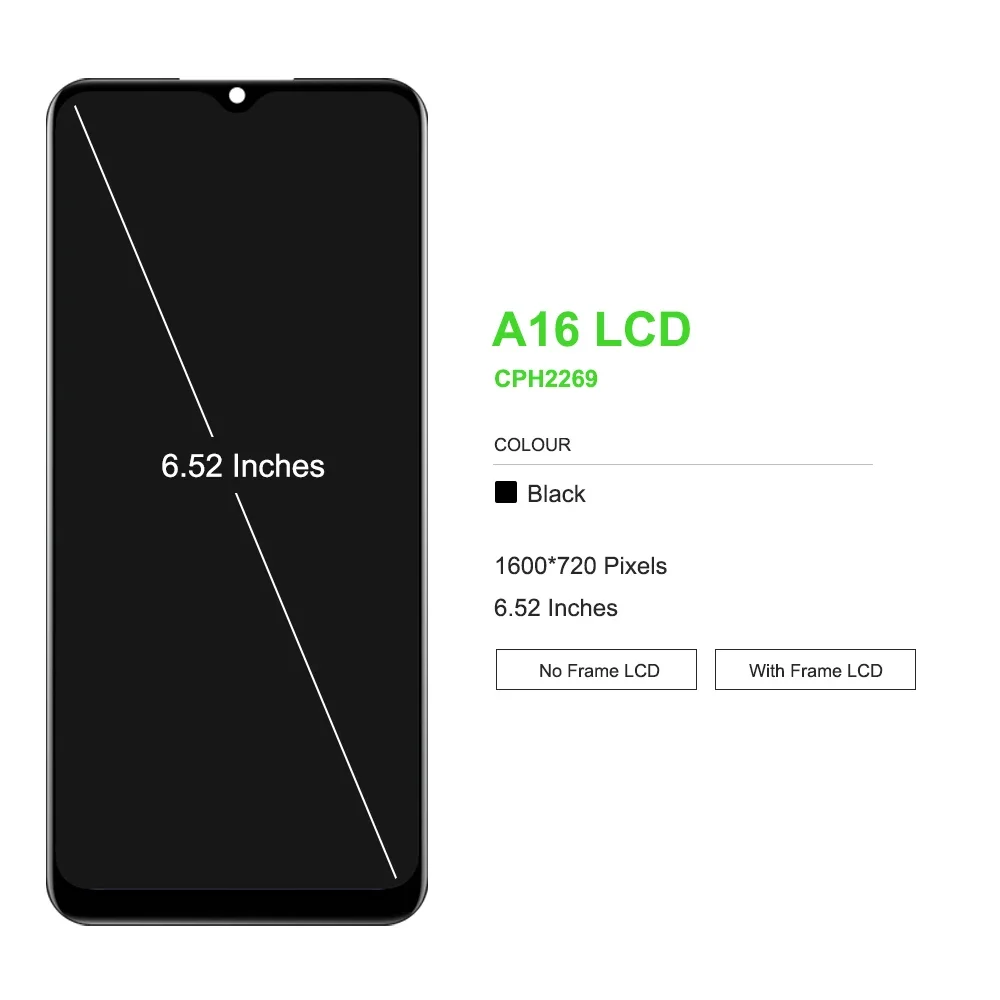 6.53 \'\'per OPPO A16 CPH2269 Display LCD Touch Screen Digitizer Assembly per OPPO A16S CPH2271 LCD con sostituzione del telaio