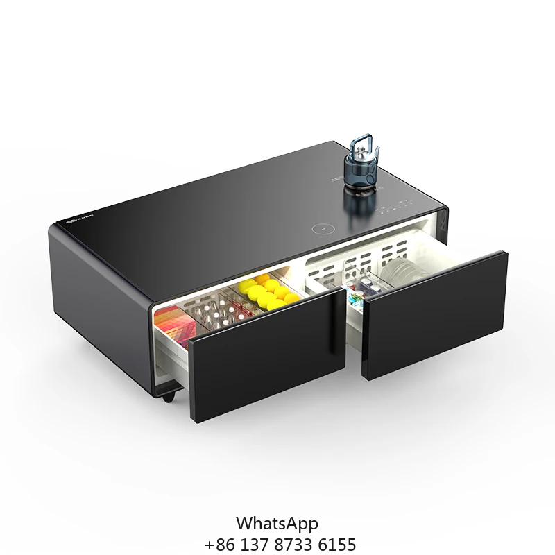 

Primst Smart Coffee Table 135L Fridge Tempered Glass Table 2 Drawers Led Light Touching Control Home Smart Furniture