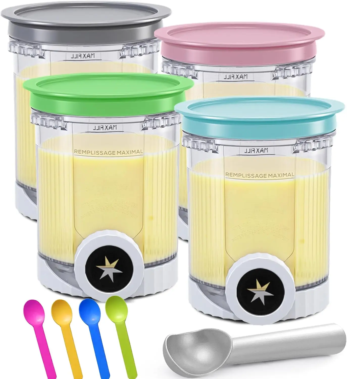 

Creami Pints and Lids for Ninja Swirl, 4 pack Creamy Icecream Containers Cups Jars Tubs Canisters Smoothie Pot Compatible