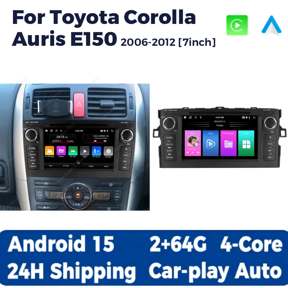 7 Inch Car Radio Stereo For Toyota Corolla Auris E150 2006-2012 NO DVD Wireless Carplay Auto Multimedia Player RDS FM Autoradio