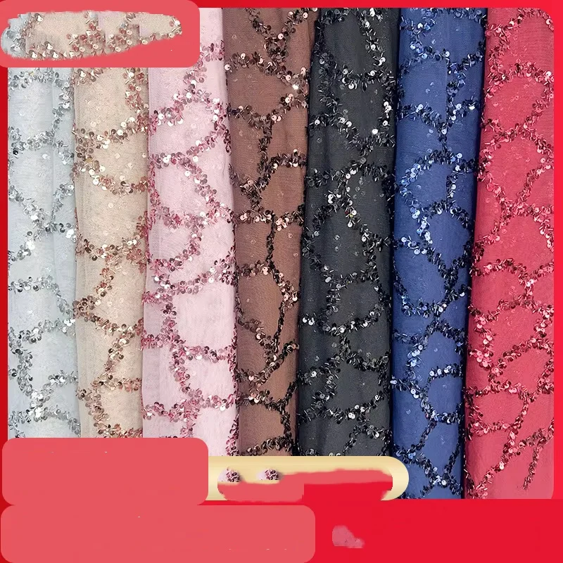 6 Colors Mesh Fabric with Embroidery Sequin Material American Style Dress Evening Gown Fabric