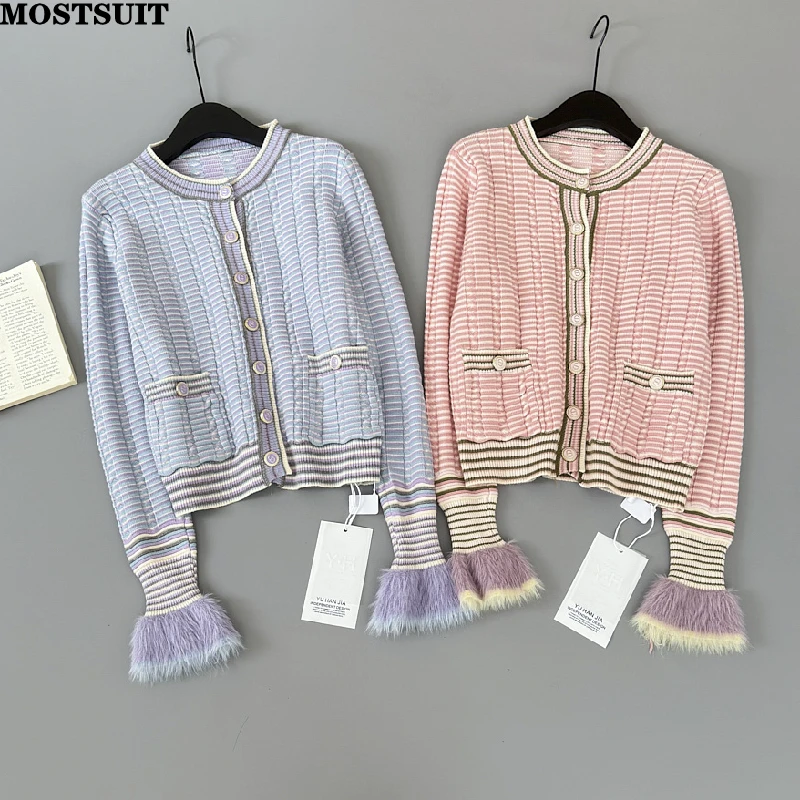 

Элегантный стильный вязаный кардиган, свитер для женщин, весна 2026, однобортный трикотаж с длинными рукавами, модный шикарный женский джемпер