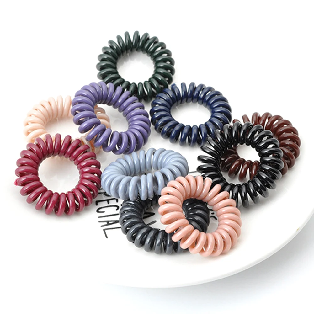 1PC Thick Telephone Wire Elastic Hair Band Solid Color Spiral Cord Stretch Rubber Band to Hold Heavy Hair in Place