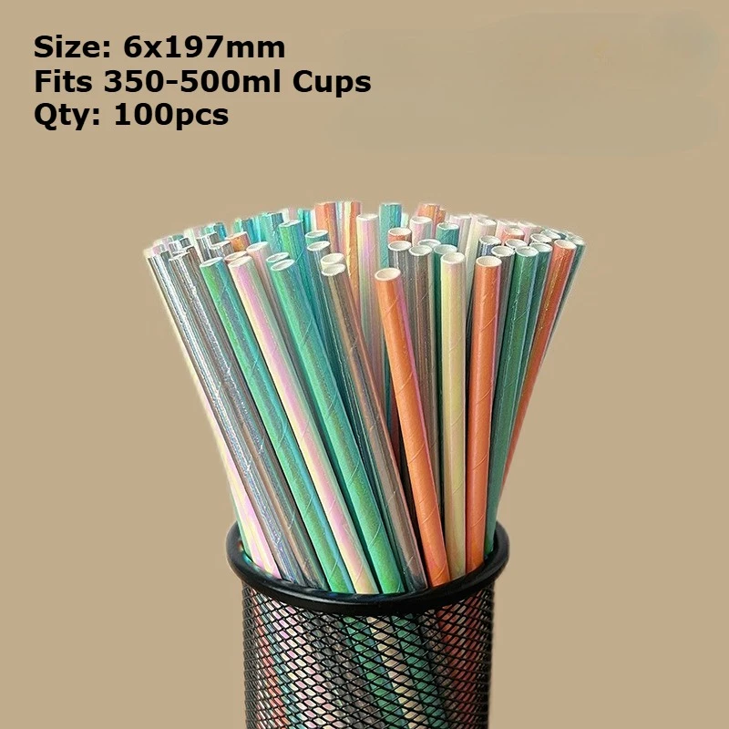 100Pcs Multicolor Striped Paper Straws Biodegradable Disposable Drinking Straws Bulk Eco Friendly for Kids Party Supplies