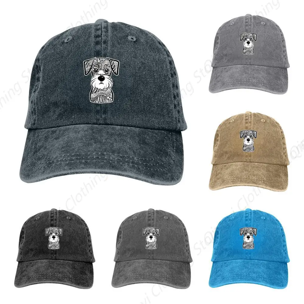 

Mini Schnauzer Dog Baseball Cap Vintage Adjustable Washed Hats Twill Plain Cowboy Hats Denim Dad Hat for Men Women Boy Girl Navy