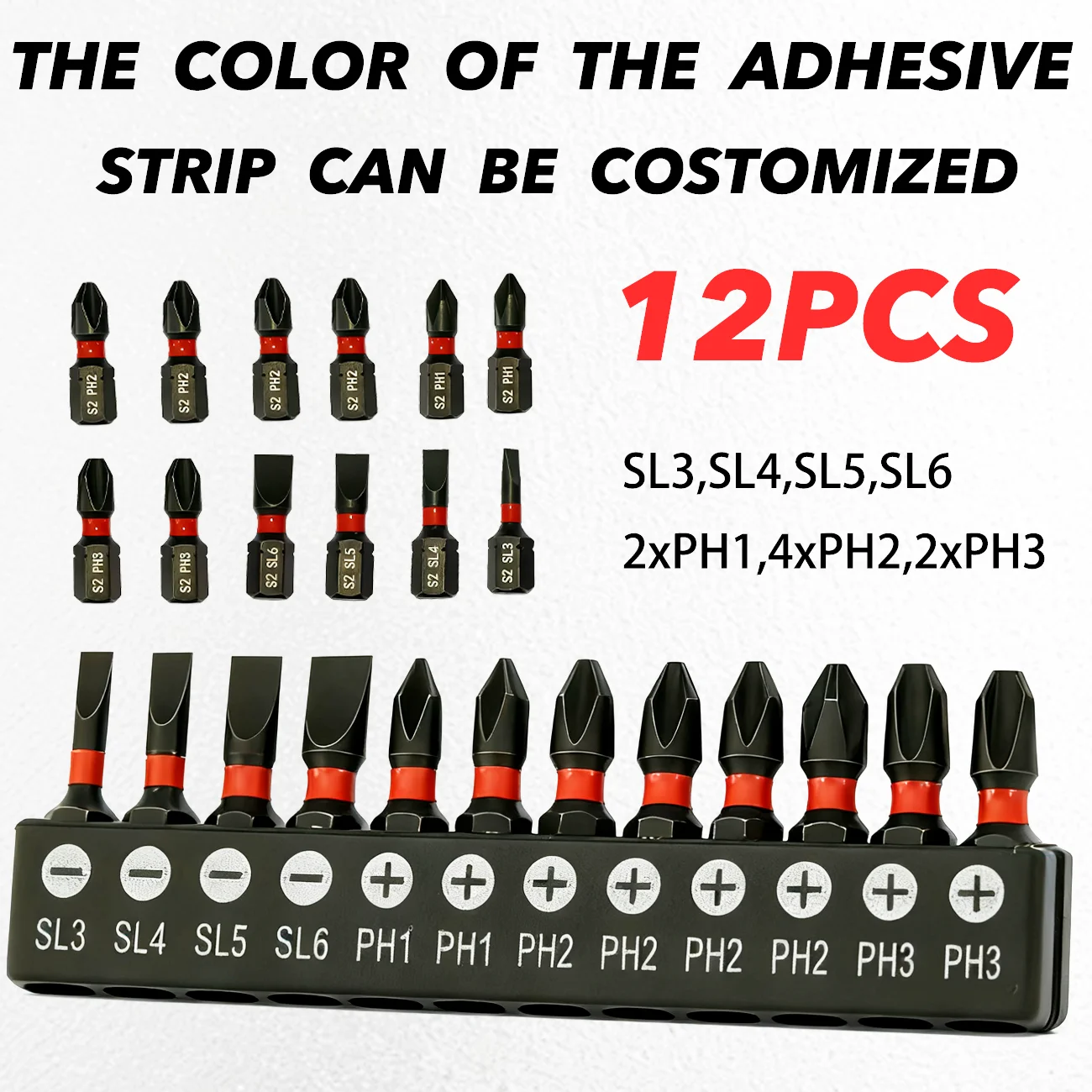 12-Piece S2 Steel Bit Set, Cross/Flat Head, Multiple Sizes, 25mm, Magnetic, Anti-Twist, High Hardness Impact Screwdriver Bits