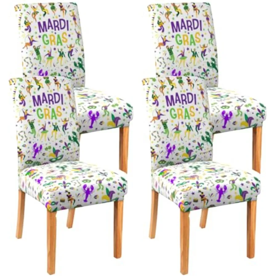 

Mardi Gras Chair Covers Set of 4, Carnival Dionysia Chairs Slipcover for Dining Room, Removable Washable Breathable Cover in Th