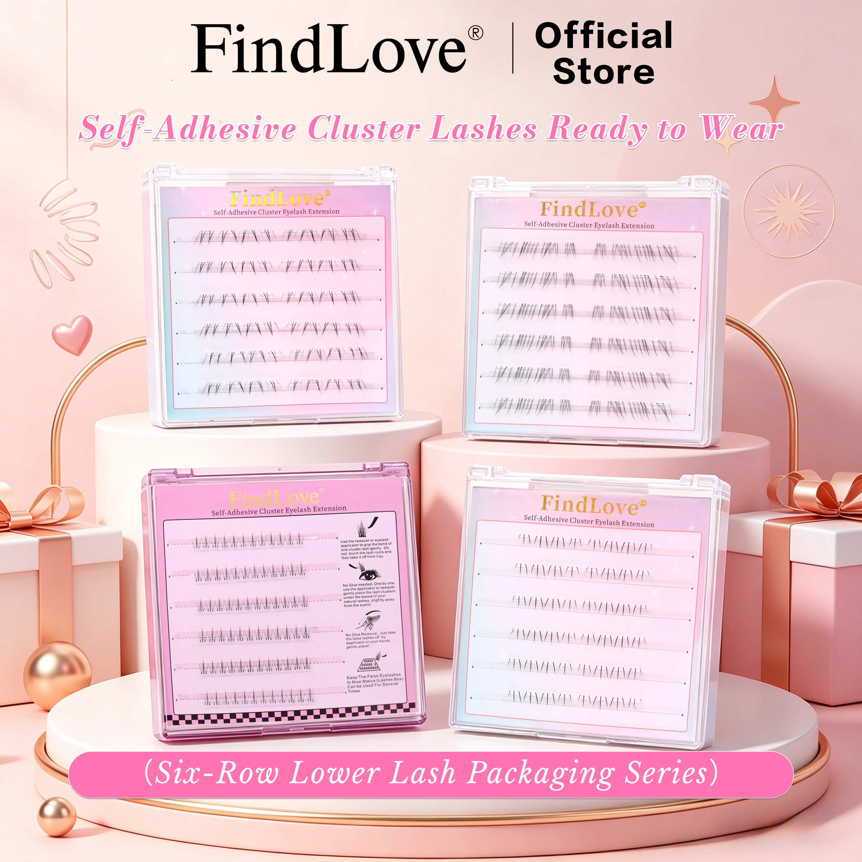 FindLove Lower Lash Series Natural Looking Self Adhesive Press On DIY Eyelash Extension Mix Length Reusable 2-3 Times Easy Wear