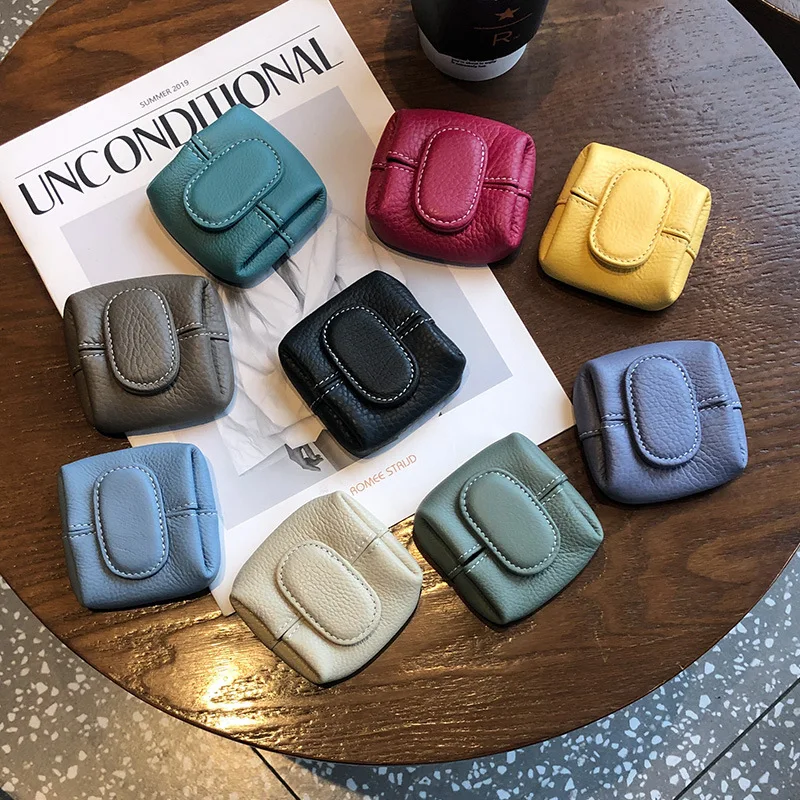 Coin Purse Women\'s Buckle First Layer Cowhide Coin Purse High Quality Leather Material Key Case Portable Small Bag