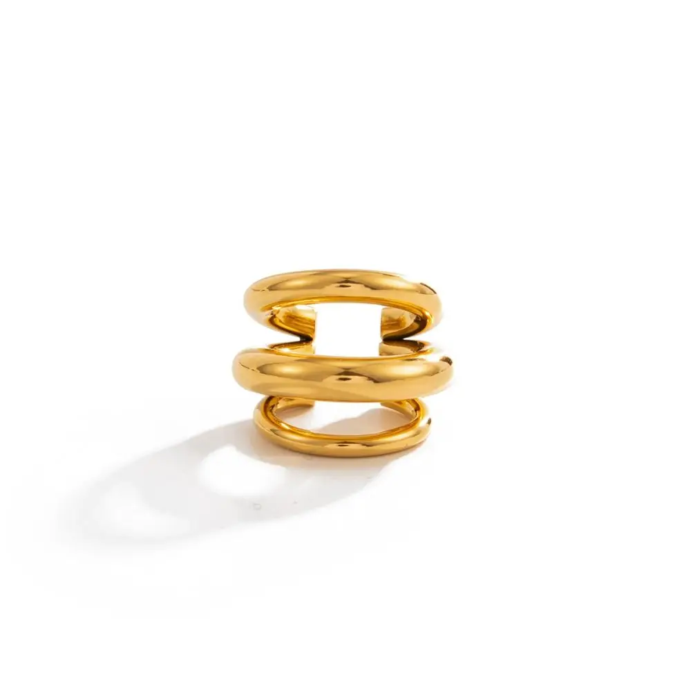 Retro Stainless Steel C Shape Ear Cuff Golded Metal C-shaped Ear Clip Silver Thick Chunky Triple Ring Clip Wear
