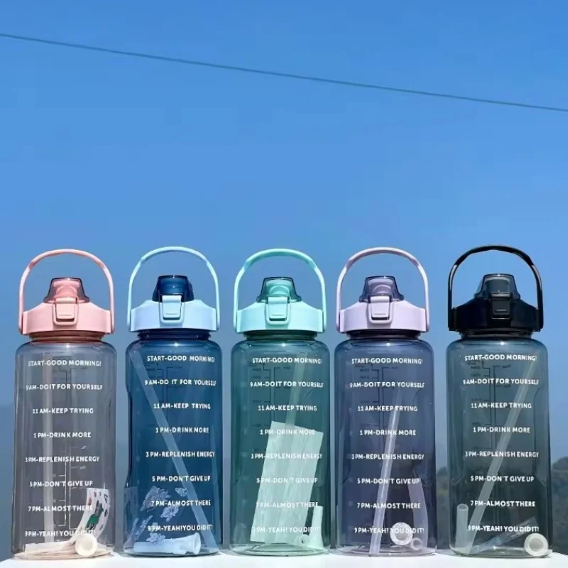

2 Liters Straw Plastic Water Bottle Large Portable Travel Bottle Sports Fitness Cup High Value Big Fat Cup Adult Universal