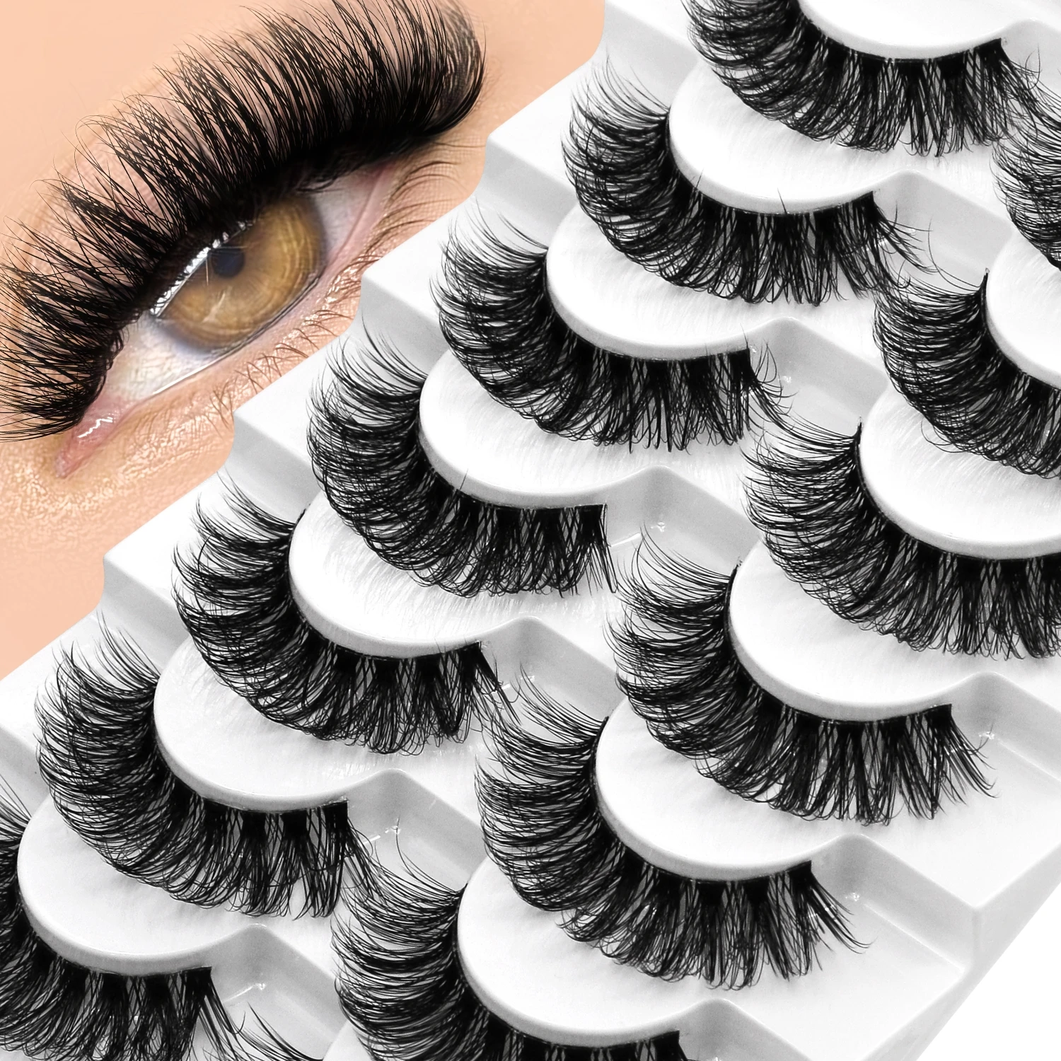 LASVIREY Pestañas postizas naturales y voluminosas, pestañas de tira gruesas y tupidas, efecto 5D, volumen dramático, imitación de visón, con banda transparente, estilo ojo de gato.