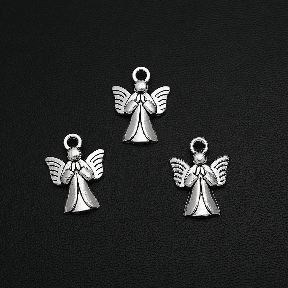 15 sztuk/partia 19x14mm antyczne anioł stróż Charms wróżka wisiorek dla DIY naszyjnik brelok akcesoria do wyrobu biżuterii akcesoria