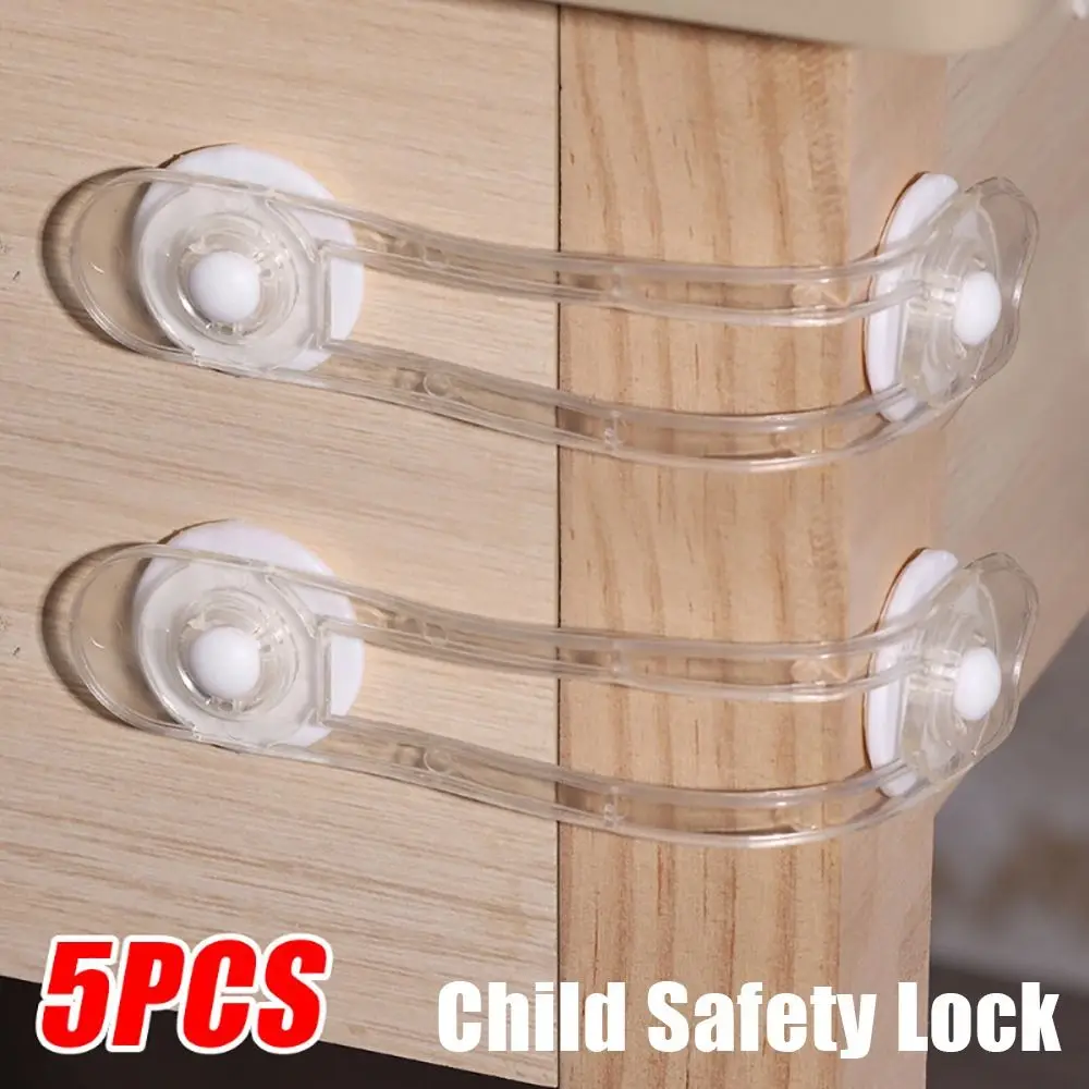 5Pcs Child Safety Lock Portable Self Adhesive Drawer Fixed Lock Clear Beautiful Furniture Fridge Cabinet Door Anti-pinch Buckle