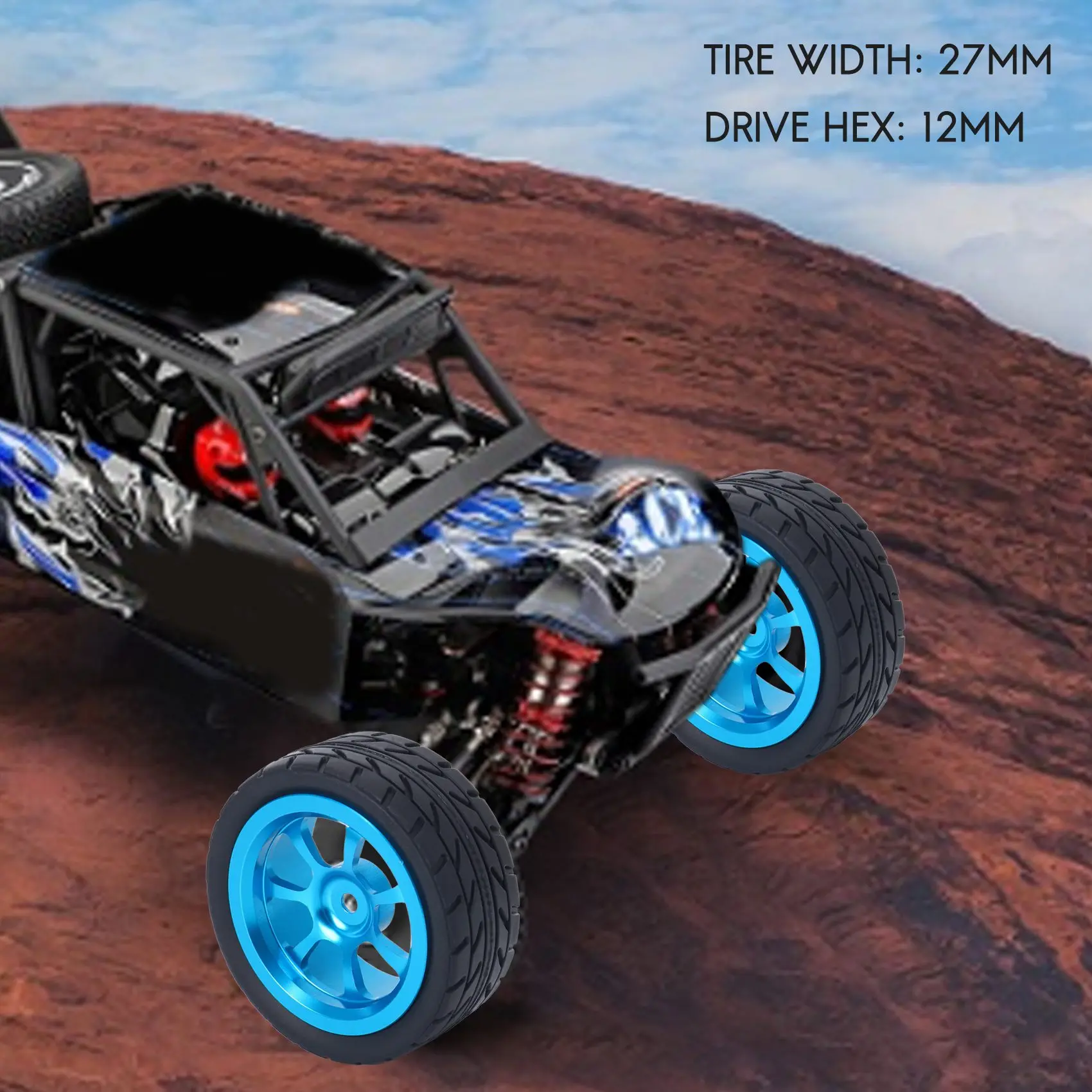 A07I 65Mm 금속 휠 림 + Wltoys 144001 A959 A959-B 124019 124018 RC 자동차 부품 용 하이 그립 고무 타이어 타이어