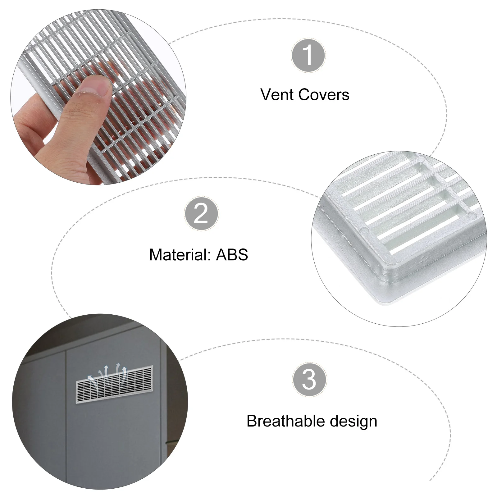 

6pcs Vent Covers Rectangular Air Vent For Wardrobe Closet Cabinet Wall Floor Moisture Proof Odor Proof Breathable Plastic Vents