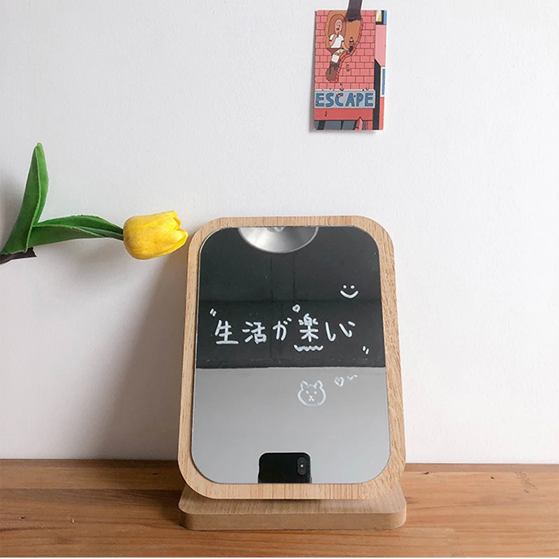 Retângulo de pé vaidade espelho de maquiagem espelho cosmético do vintage espelho de mesa com moldura de madeira e suporte para o banheiro de cabeceira