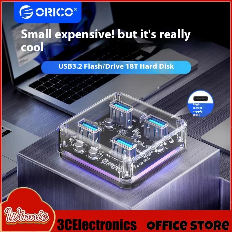 Orico Transparent Usb C Hub 4 Port Expansion With Power Supply Interface Usb 3.2 Protocol High Speed Transmission Otg Dapter