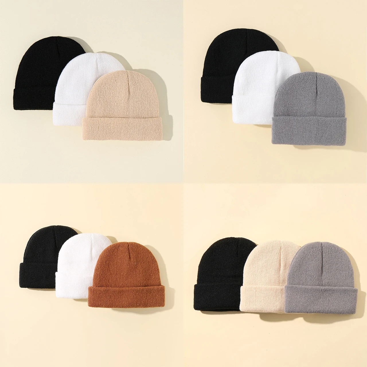 3pcs Kids Beanies Set Winter Children Knitted Hat Solid Color Woolen Crochet Bonnet Anti-Cold Warm Baby Pullover Cap 1-3Year - view 3