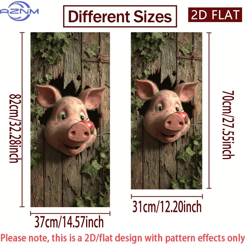 2D/FLAT-Funny Pig Peeking Through Wooden Plank with Ivy Trash Can Sticker Wall Sticker PVC Self - Adhesive Waterproof Scratch